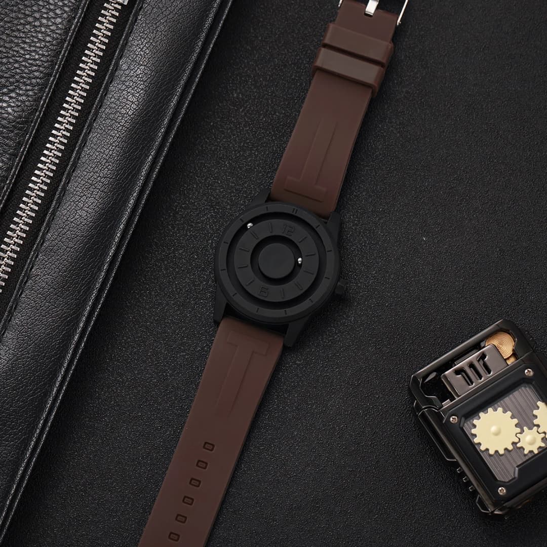 ساعة يد كوارتز للرجال بتعليق مغناطيسي، حزام سيليكون، ريلوج هومبر (بدون علبة) - 5