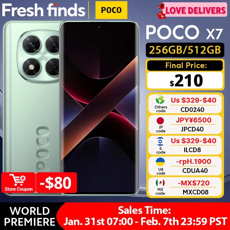 هاتف POCO X7 5G نسخة عالمية ديمينسيتي 7300-ألترا 6.67 بوصة 1.5K شاشة AMOLED منحنية كاميرا رئيسية 50 ميجابكسل شحن توربو 45 واط