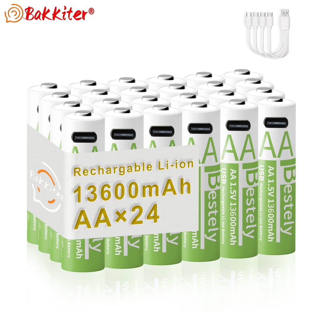 بطارية ليثيوم قابلة لإعادة الشحن Bestely 1.5V AA 13600mAh بطاريات أيونات الليثيوم طويلة الأمد شحن سريع 2000 دورة مع كابلات USB-C