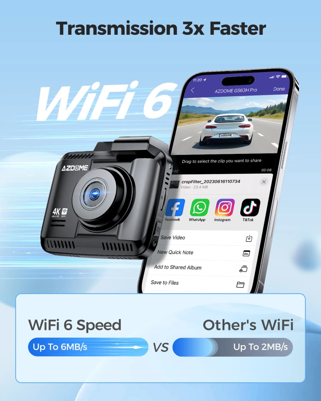 AZDOME كاميرا لوحة القيادة GS63H Pro 4K+1080P شاشة 2.4 بوصة IPS زاوية رؤية 150 درجة مدمج ADAS واي فاي 6 GPS مسجل سيارة G-Sensor مراقبة وقوف السيارات 24 ساعة - 4