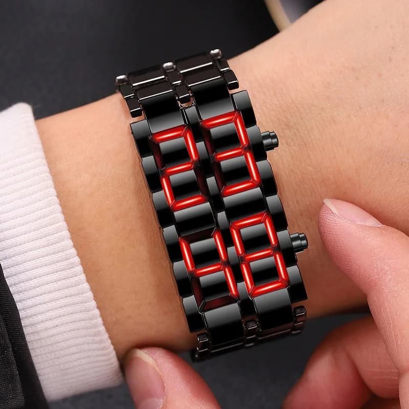Fashion Mens Digital Lava Wrist Watch Men Black Full Metal Red Blue LED Display Watches Gifts for Male Boy Sport Creative Clock - 5