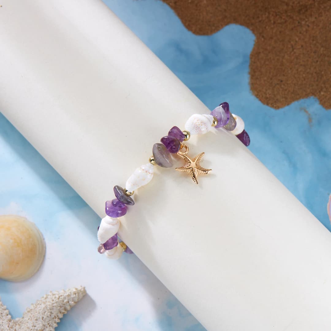 Bohemian Starfish Pendant Bracelet for Women Handmade Crushed Stone Beaded Bracelet Summer Beach Jewelry Travel Accessory Gift - 2