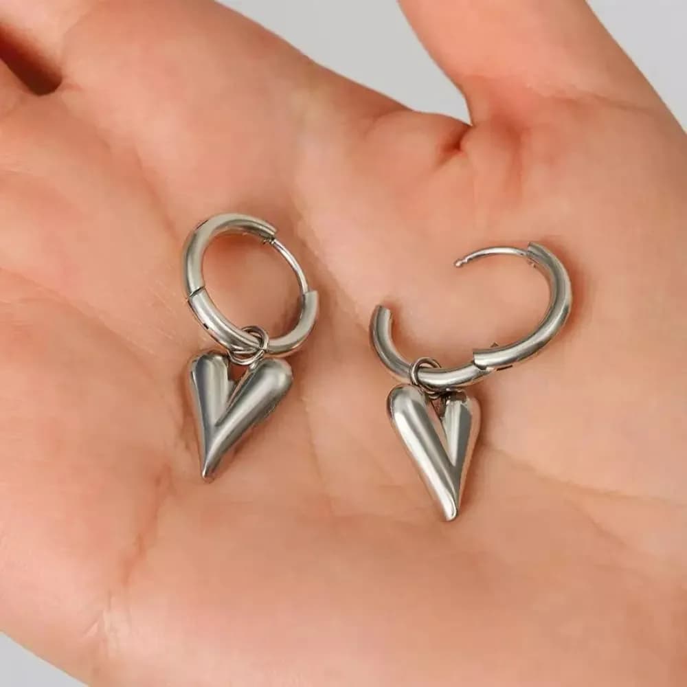 Punk Peach Heart Pendant Earrings for Women Silver Color Simple Fashion Geometric Circular Ear Buckle New Trendy Jewelry Gift - 5