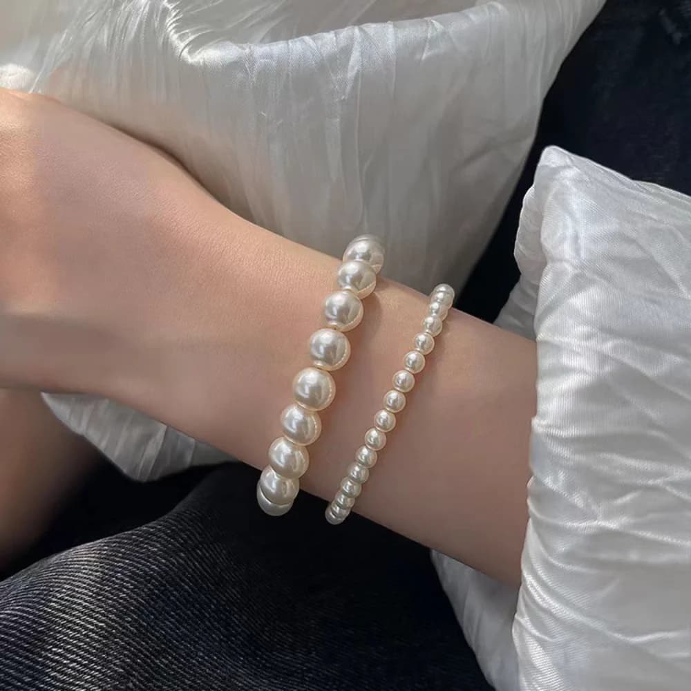 Handmade High Quality Resin Faux Pearl Bracelet Minimalist Round Bead Bangle for Women Men Wedding Jewelry Party Gift - 5