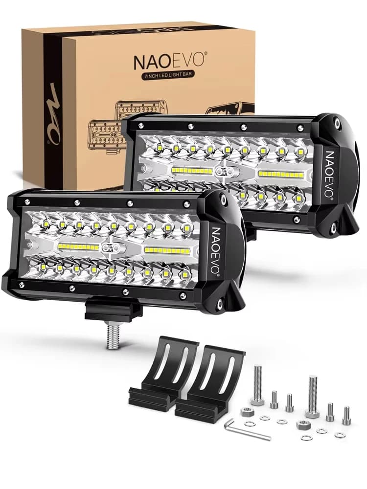 NAOEVO شريط إضاءة LED 7 بوصة 240 واط 24000 لومن 4x4 إضاءة عمل مقاومة للماء للطرق الوعرة بقعة ضوء غامر كومبو ضباب LED لشاحنة قارب UTV ATV جيب