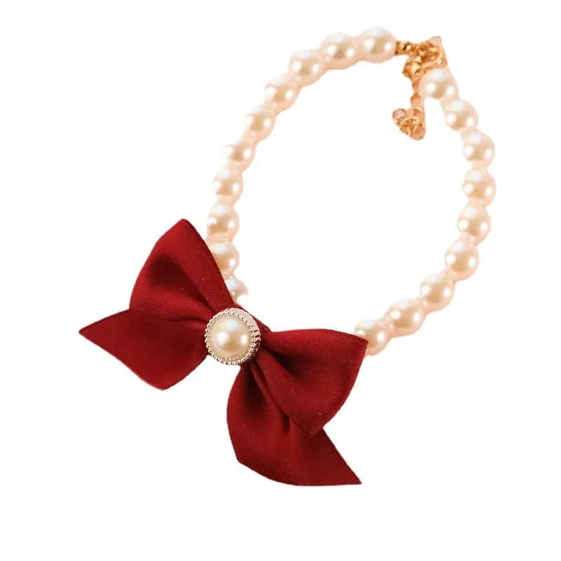1Pcs New Pet Collar Pearl Bow Necklace Cat Jewelry Cute Collar Puppy Accessories Dog Chain Chihuahua Wedding Jewelry Stuff - 6