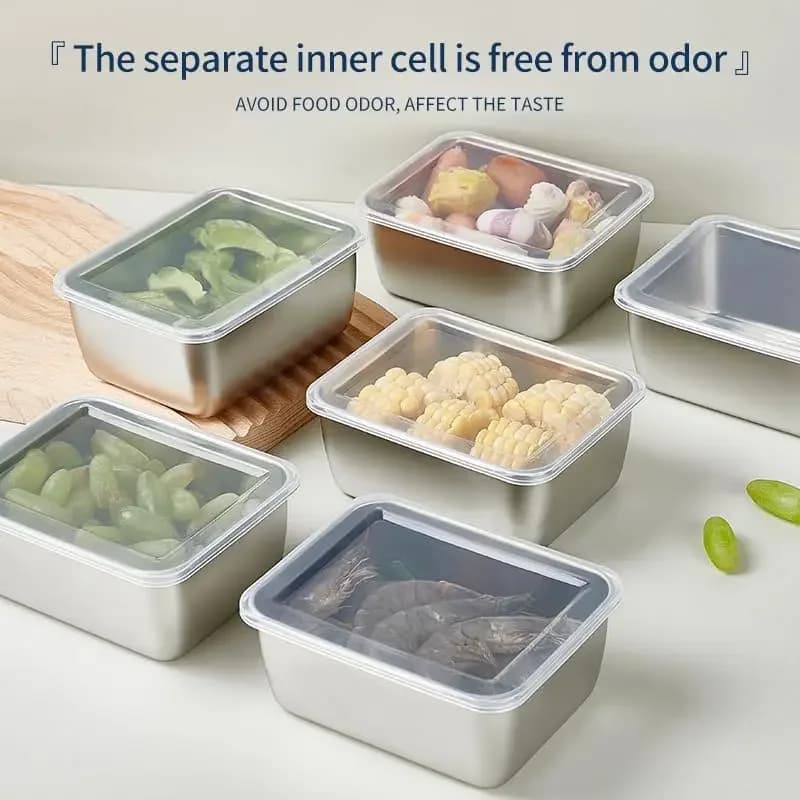 Stainless Steel Food Storage Container with Lid - Airtight Fresh-Keep Box for Fridge | Small Thickened Kitchen Organizer - 4