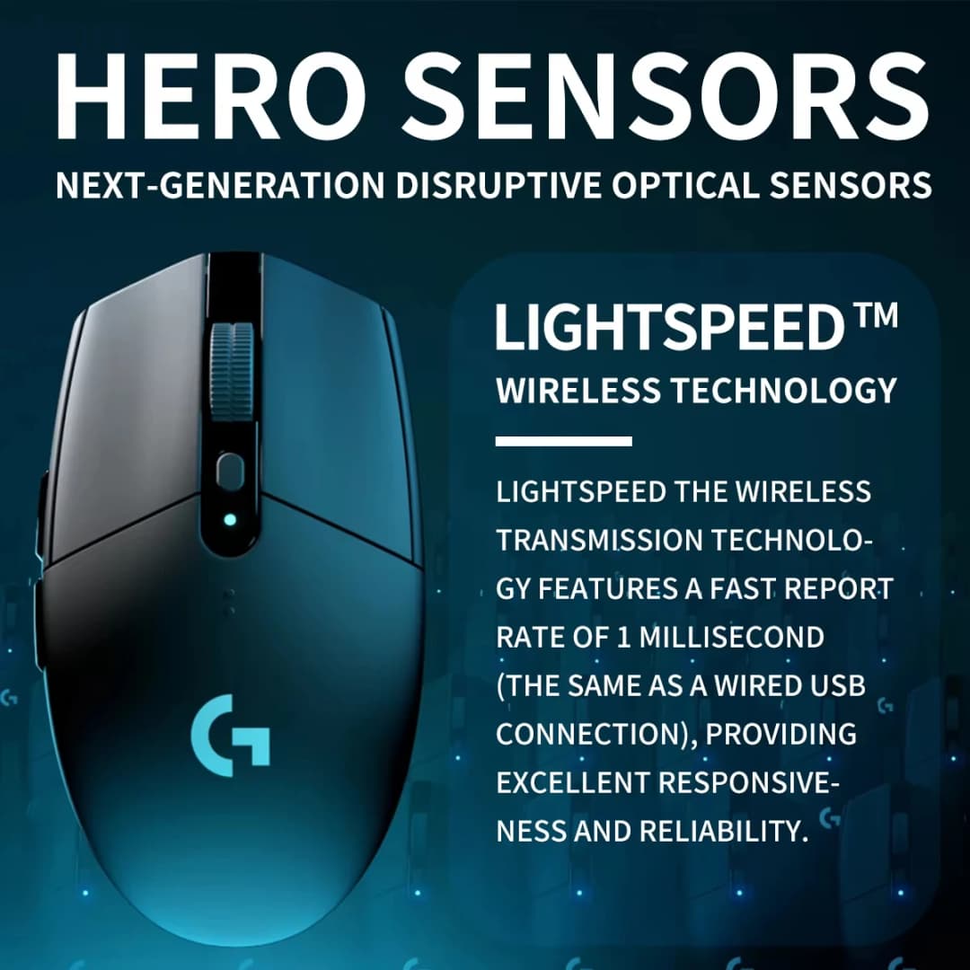 ماوس الألعاب اللاسلكي Logitech G304 بدقة عالية LIGHTSPEED مستشعر Hero 12000 DPI ماوس كمبيوتر محمول للاعبين - 4