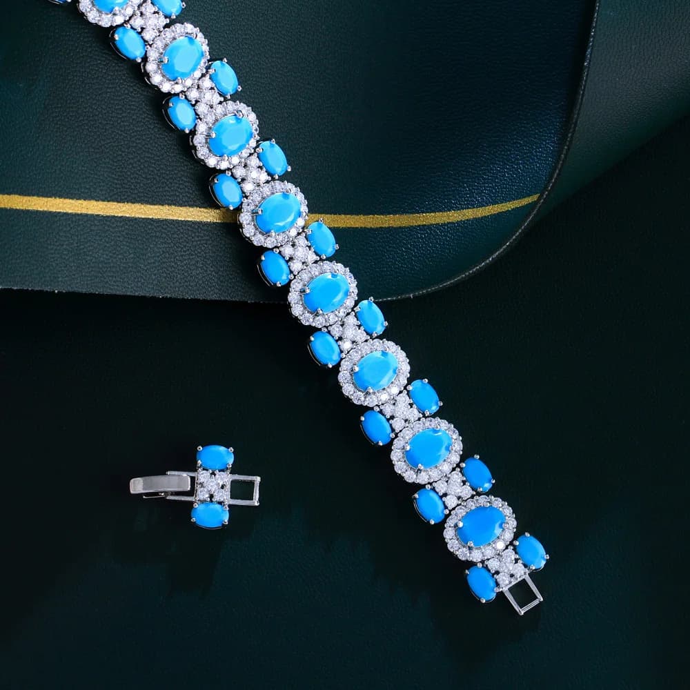 ThreeGraces 2024 New Luxury Blue Turquoise Geometric Link Chain Bracelet for Women Bohemian Wedding Bridal Party Jewelry BR404 - 4
