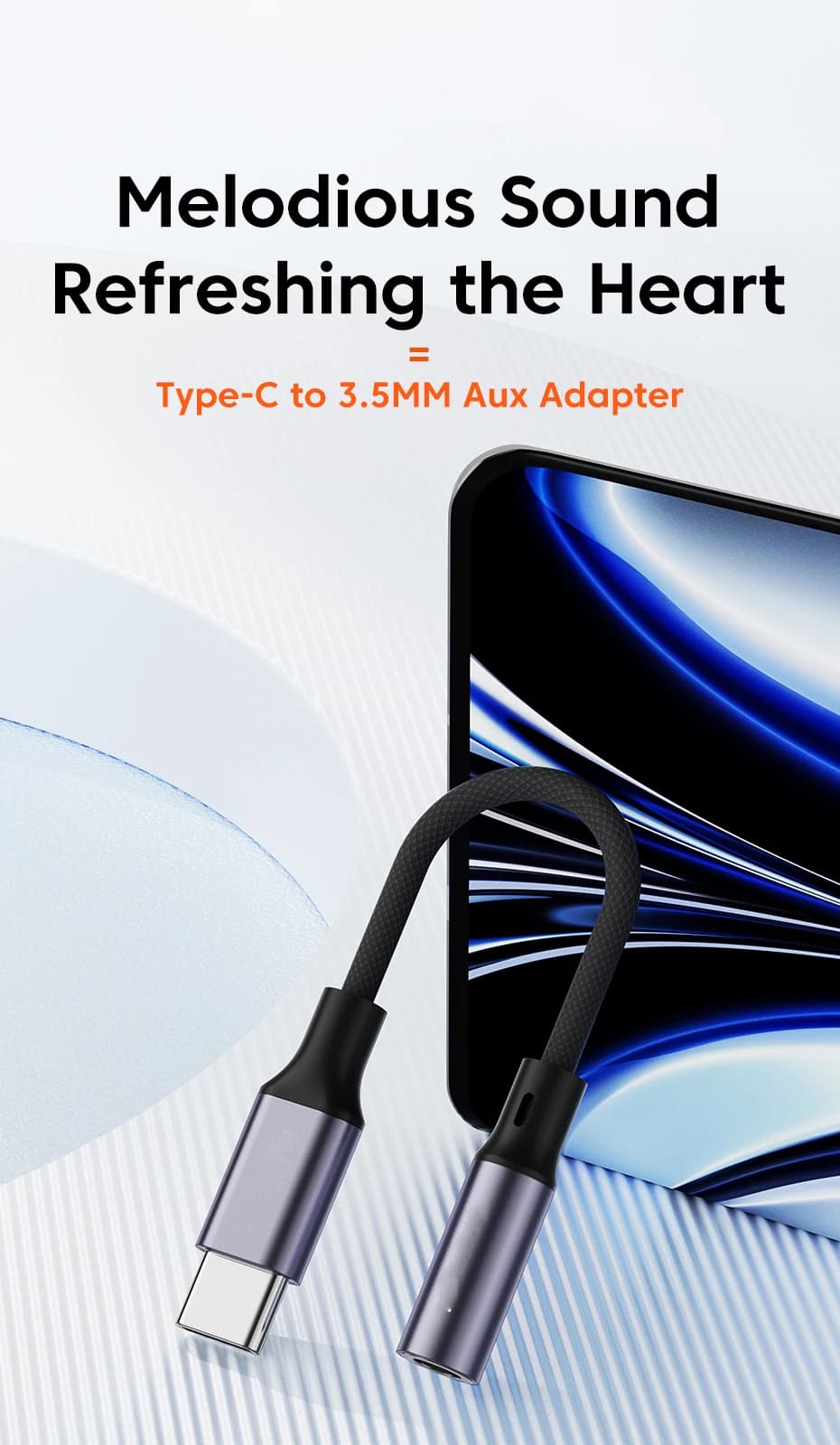 محول سماعات رأس من النايلون المتين نوع C، كابل مساعد 3.5 ملم مطلي بالذهب للسيارة/الموسيقى/الألعاب (بدون تأخير، ميكروفون وتحكم في الصوت) - 3