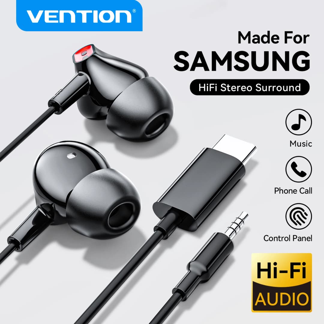 سماعات Vention يو إس بي نوع C هاي فاي باس ستيريو تحكم في مستوى الصوت ميكروفون 3.5mm دولبي ساوند سماعات سلكية لسامسونج S25 وآيفون 17 و16