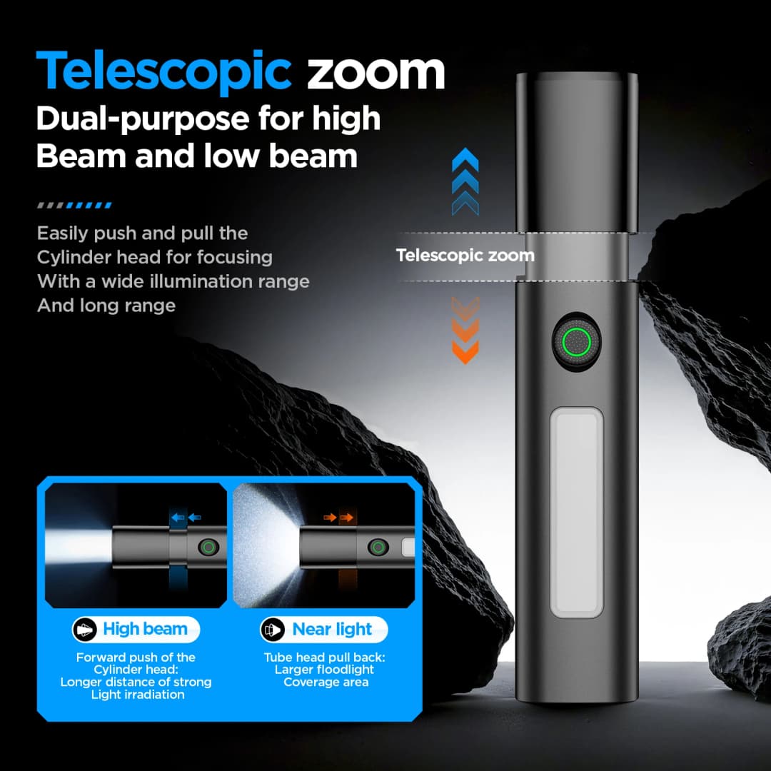 Philips SFL1151 2000mAh Telescopic Zoom Strong Flashlight with COB Side Light, 8.5H Battery Life - 3