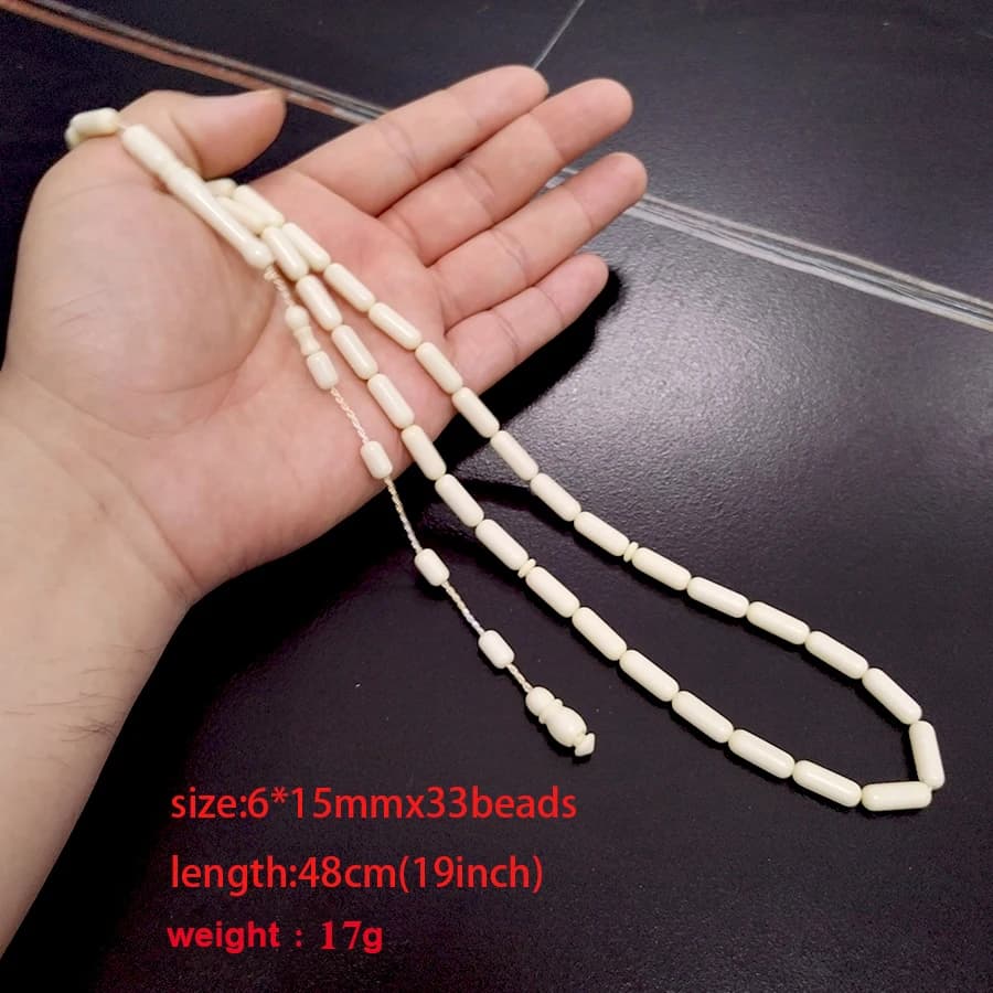 سبحة مسبحة 33 حبة لون عاجي هدية عيد رمضان إكسسوارات يدوية موضة عربية - 3