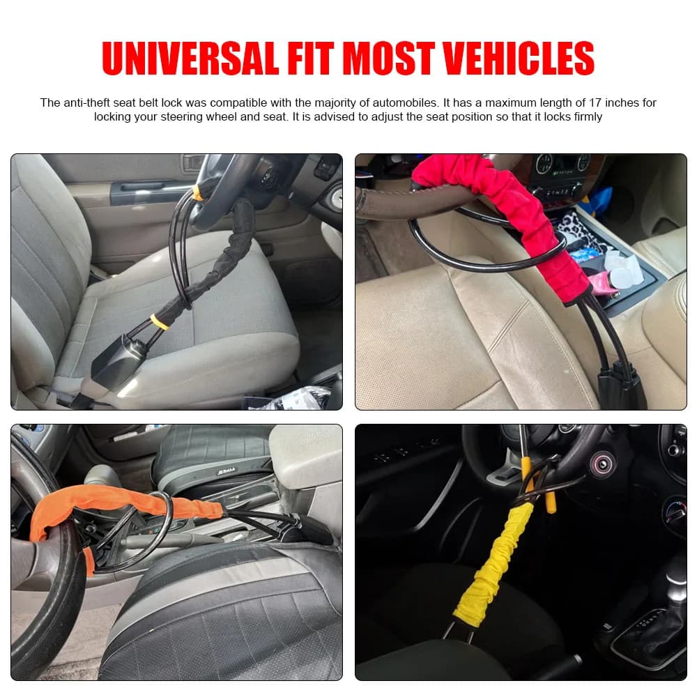 Car Steering Wheel Lock Universal Seat Belt Anti-Theft Lock With 3 Keys Anti-theft Device For Most Cars SUV Car Accessories - 4