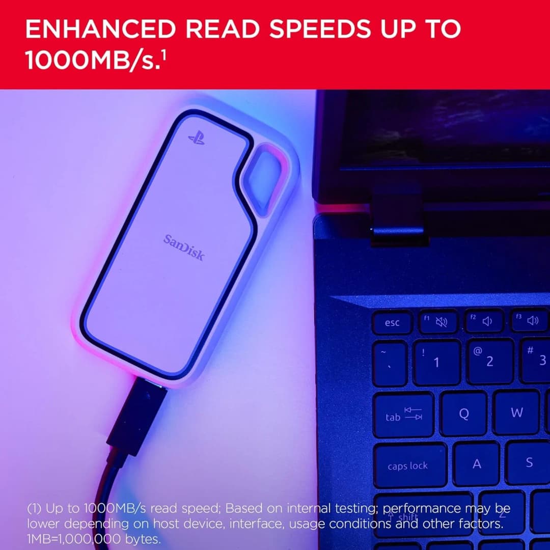SanDisk E62 PS5 Extreme Portable SSD 1TB/2TB - Officially Licensed for PlayStation 5 Console And PC up to 1000MB/s Data Transfer - 4