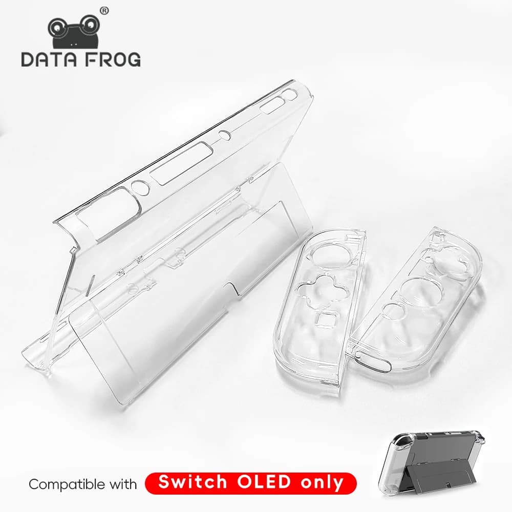 غطاء حماية كريستال DATA FROG لجهاز Switch OLED قشرة صلبة شفافة مقاومة للخدش ملحقات جهاز الألعاب