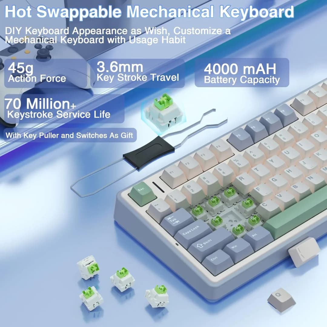 AULA F75 75% Wireless Mechanical Keyboard Hot Swappable Creamy Keyboard Pre-lubed Reaper Switches RGB Backlit Gaming Keyboards - 2