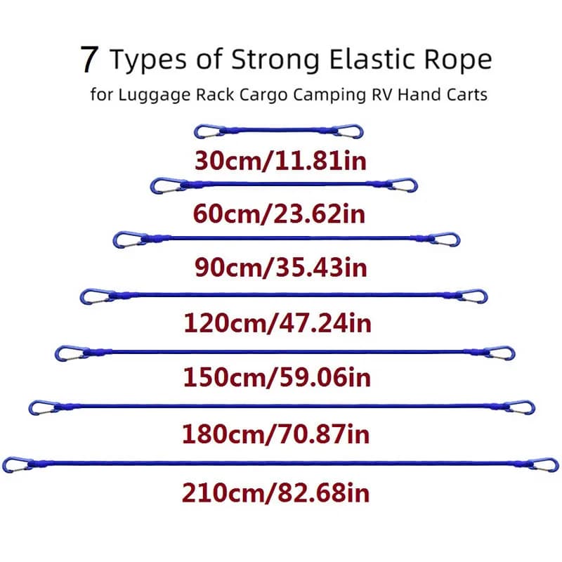حبل مرن ثقيل الواجب 8 مم، 7 أنواع من الأشرطة المرنة، خطافات المشي، حبال تعبئة الأمتعة، إكسسوارات التخييم - 5