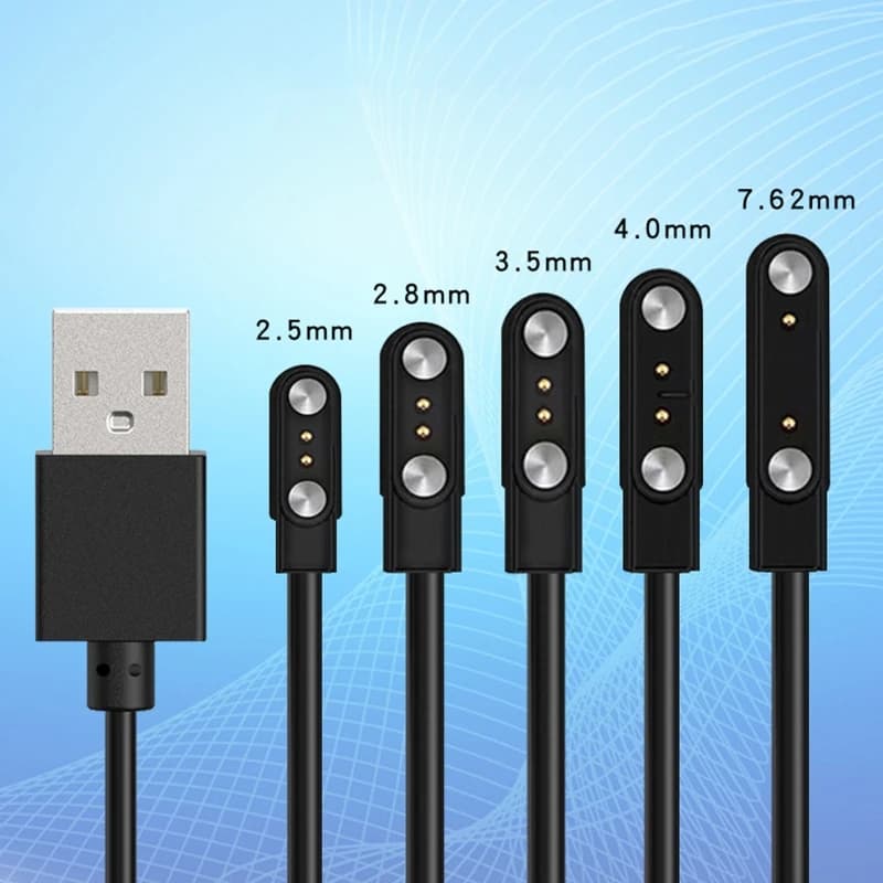 كابل شحن مغناطيسي قوي 2 دبوس USB متوافق مع الساعات الذكية العالمية بألوان الأسود والأبيض