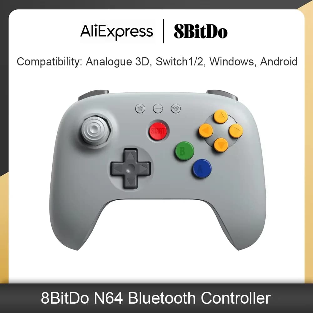 8BitDo N64 Bluetooth Controller with Hall Effect Joysticks for Analogue 3D, Switch, Switch 2, Windows, Android Game Accessories