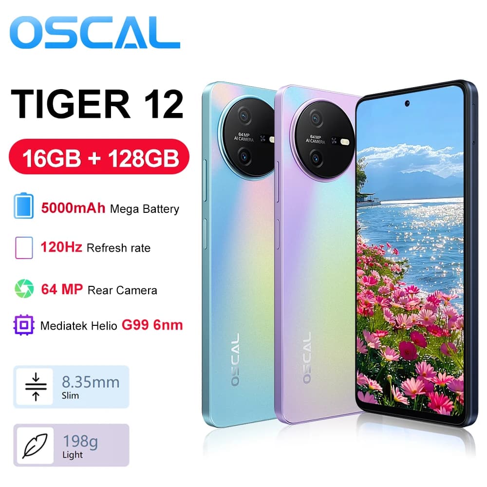 Blackview OSCAL TIGER 12 Smartphone 6.78'' 120Hz 2.4K Display Call Phone 8GB RAM+128GB ROM 64MP Telephon Portable Android 13 NFC