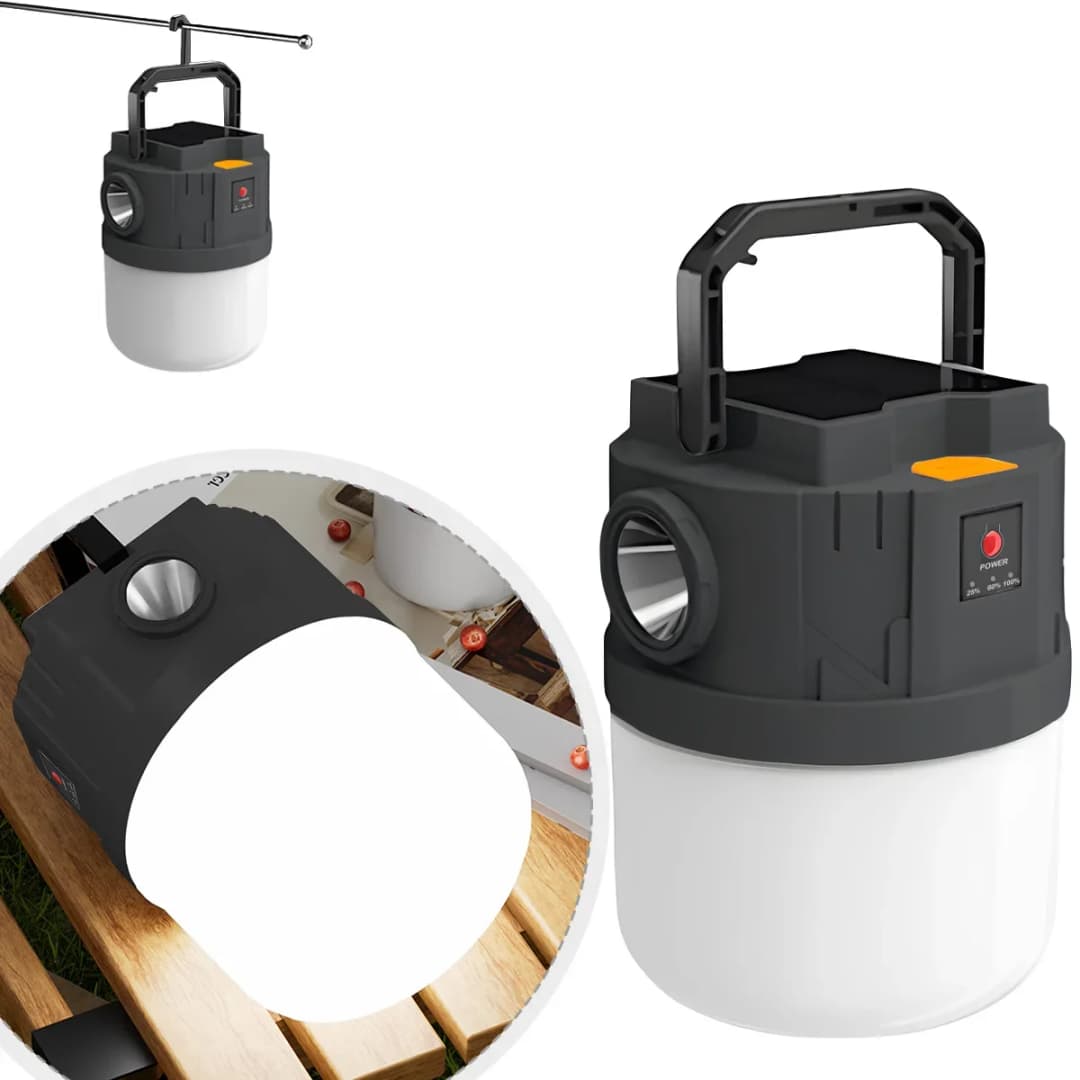 مصباح معلق كروي يعمل بالطاقة الشمسية مع خطاف، مصباح تخييم محمول متعدد الوظائف، لمبة LED قابلة لإعادة الشحن عبر USB