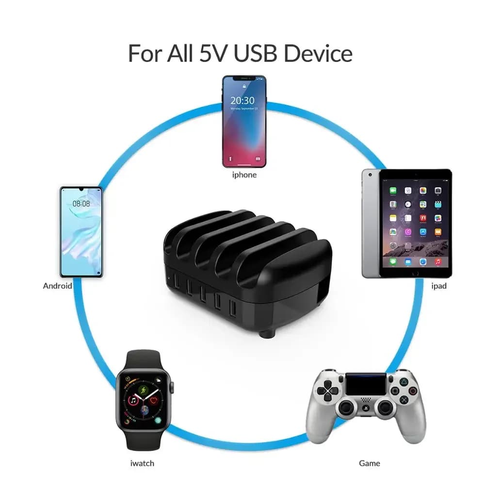 ORICO 5 Ports USB Charger Station Dock with Holder 40W 5V2.4A Charging USB Cable for iphone Samsung Xiaomi ORICO Official Store - 6