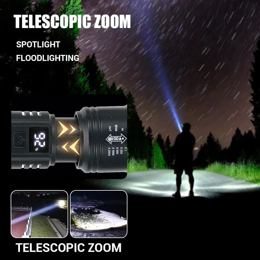 High Strong Power Led Flashlight 1000000LM Tactical Torch with Display Light USB Charging Camping Fishing Emergency Zoom Lantern - 5