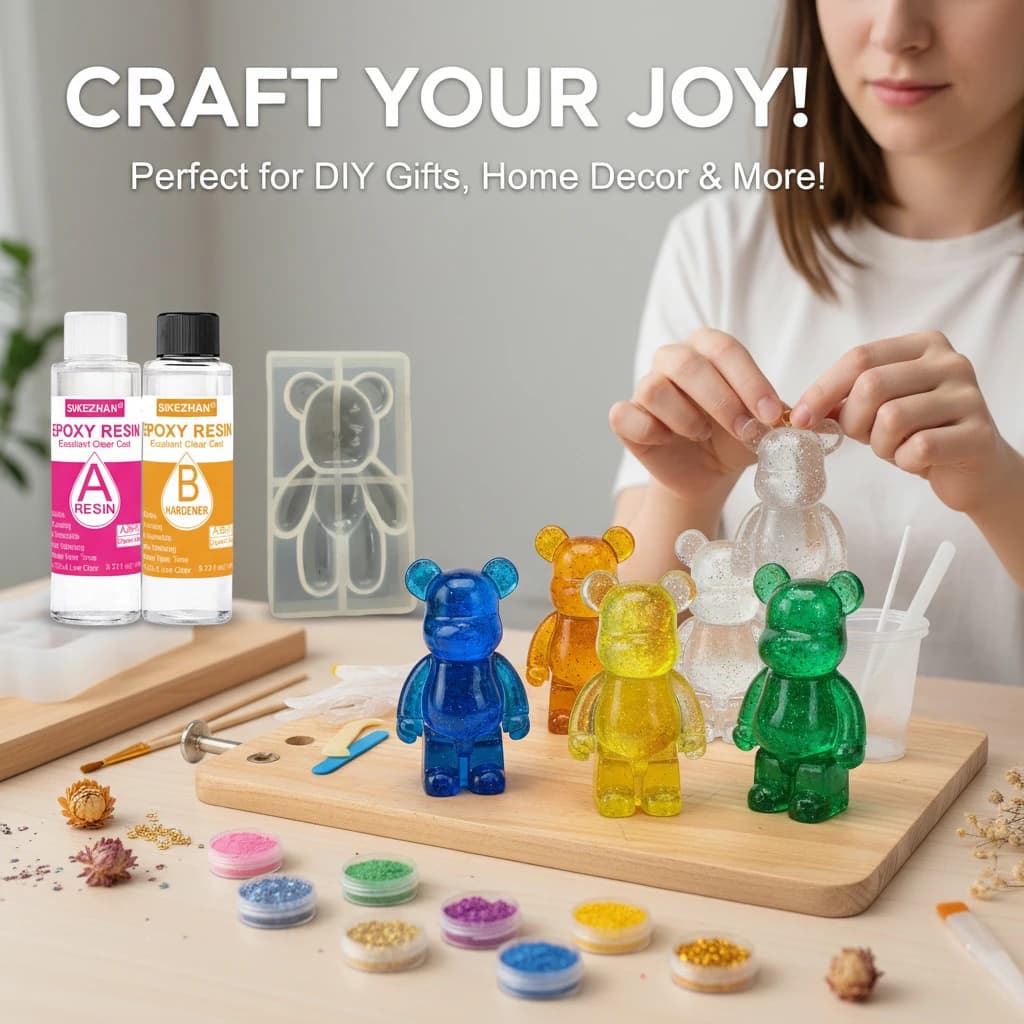 مجموعة راتنج إيبوكسي كريستال يدوية مع قالب سيليكون لدب واقف ثلاثي الأبعاد ومجموعة غراء AB شفاف لصنع المجوهرات وديكور المنزل وفن الصب - 4
