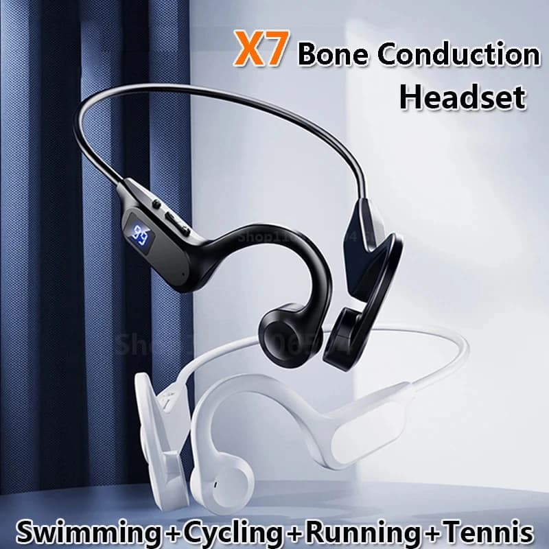 سماعة أذن Bone Conduction حقيقية جديدة لاسلكية سماعة رأس رياضية متوافقة مع بلوتوث سماعة يد خالية مع ميكروفون للجري
