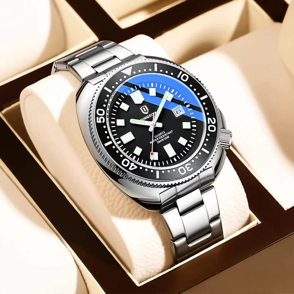 ساعة كوارتز رجالية جديدة QINGXIYA تاريخ مقاومة للماء مضيئة فاخرة ساعة معصم رياضية من الفولاذ المقاوم للصدأ ساعات رجالية - 3