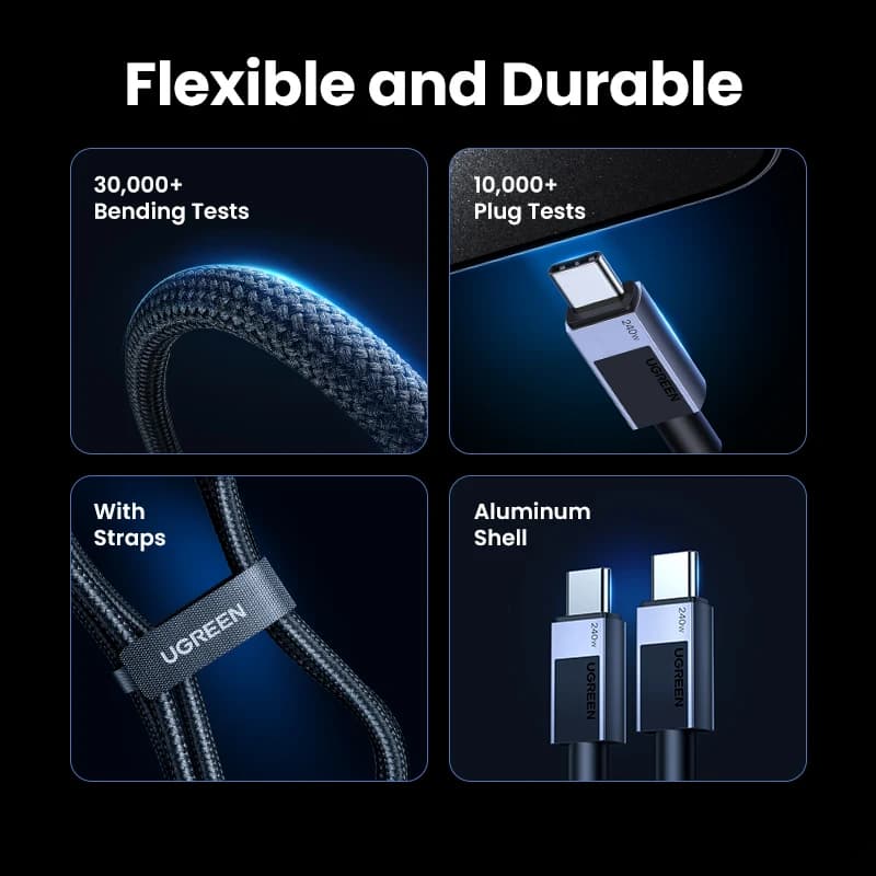 كابل UGREEN PD 240 واط USB C إلى USB C PD3.1 شحن سريع لجهاز MacBook Laptop iPhone 17 16 iPad Samsung S25 S24 5A كابل شحن PD - 6
