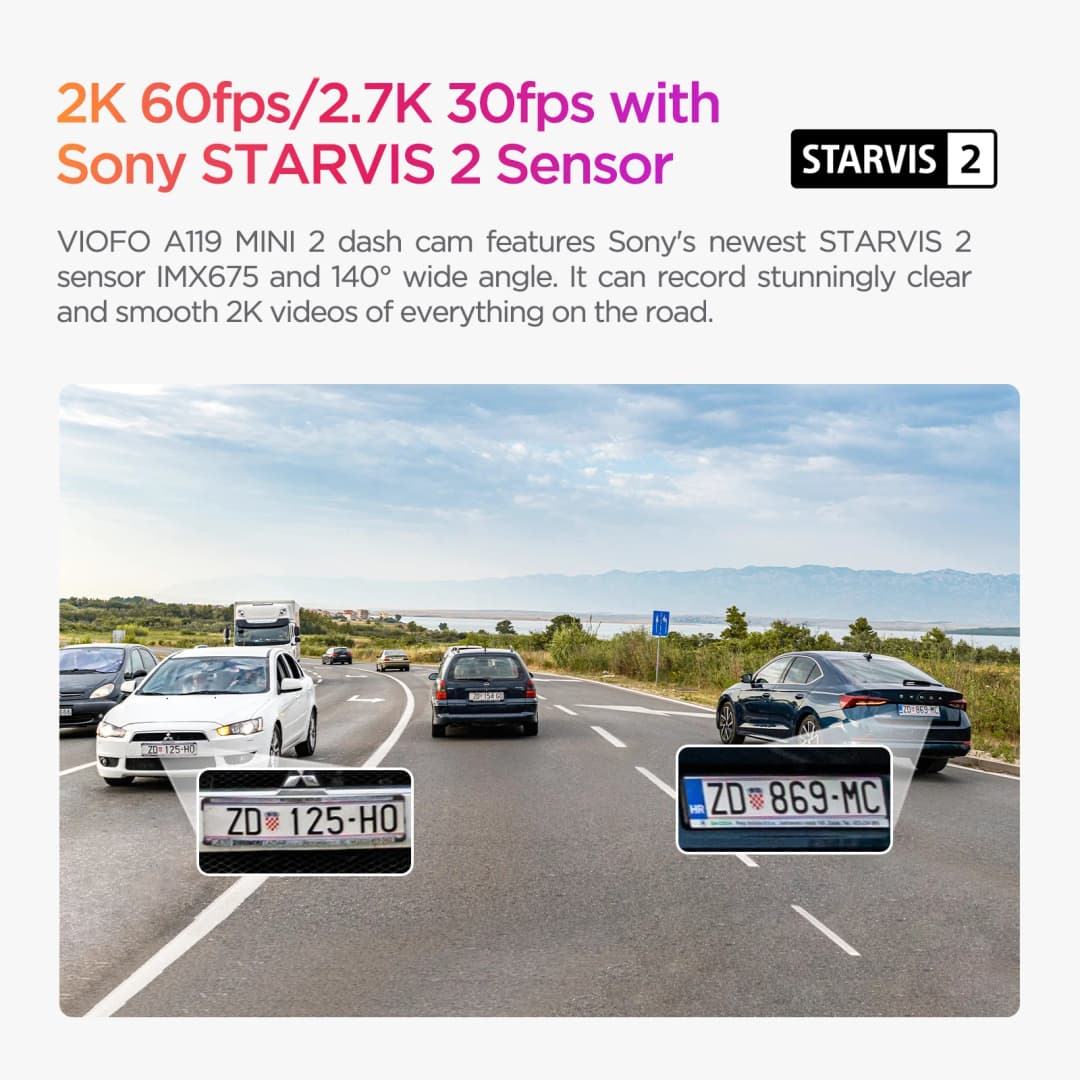 VIOFO A119MINI-2 Dash Cam 2K 60FPS جهاز تسجيل فيديو رقمي للسيارات التحكم الصوتي 5 جيجا هرتز واي فاي ونظام تحديد المواقع مسجل فيديو للسيارات وضع وقوف السيارات المخزنة - 3