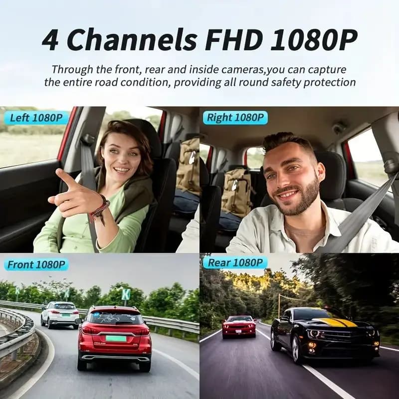 كاميرا سيارة 4 قنوات Full HD 1080P - صندوق أسود - رؤية ليلية - تسجيل مستمر - مع عدة تثبيت - 2