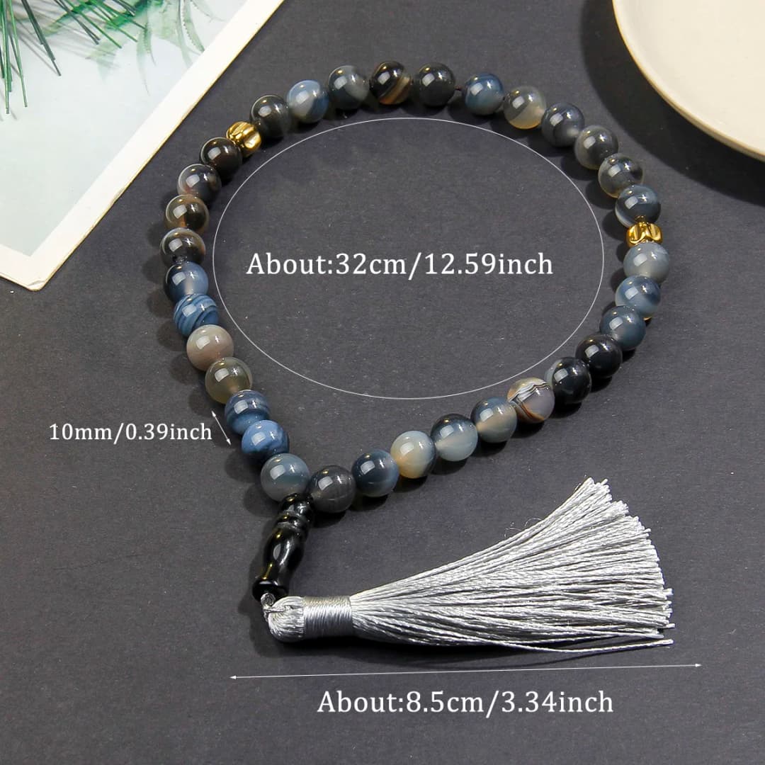 سوار مسبحة حج من حجر العقيق 10 ملم مع قلادة شرابة رائعة، سوار خرز مسلم - 6