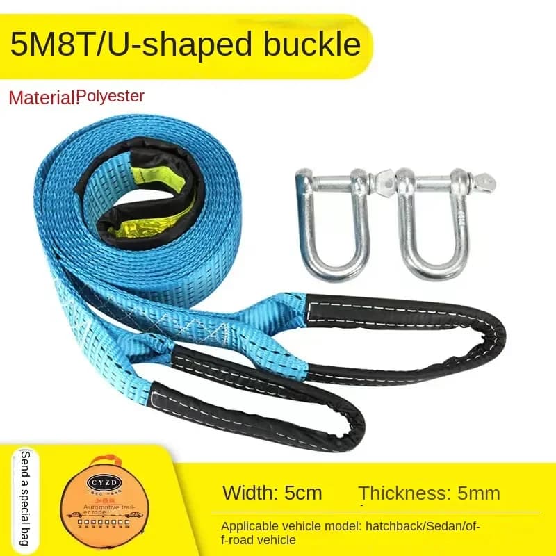 5m 8Tons Heavy Duty Car Tow Rope Auto Emergency Safety Towing Rope Cable Wire With Hooks High Strength Nylon For Car Emergency - 2