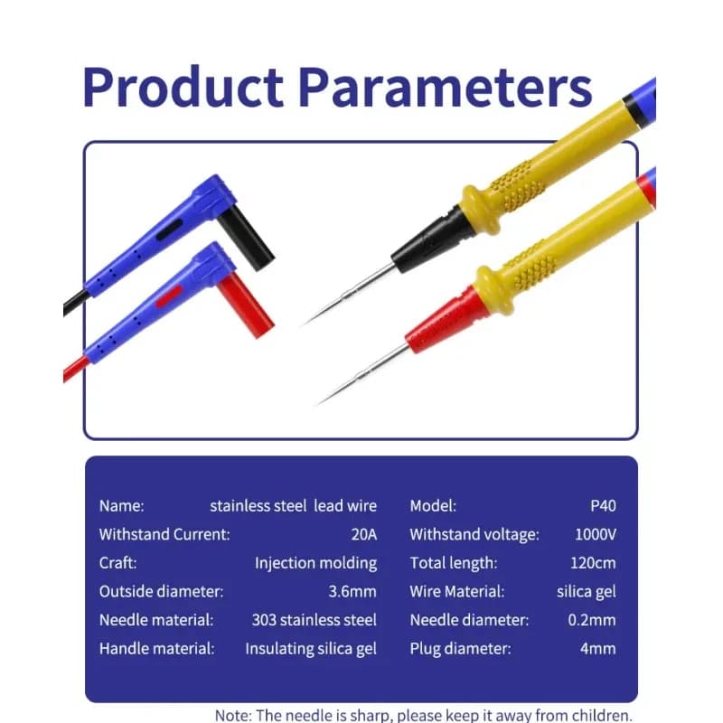 MECHANIC P40 Stainless Steel Probe Test Lead Wire 0.2mm High Precision Needle 1000V 20A for Multimeter Universal Tester Pen Tool - 6