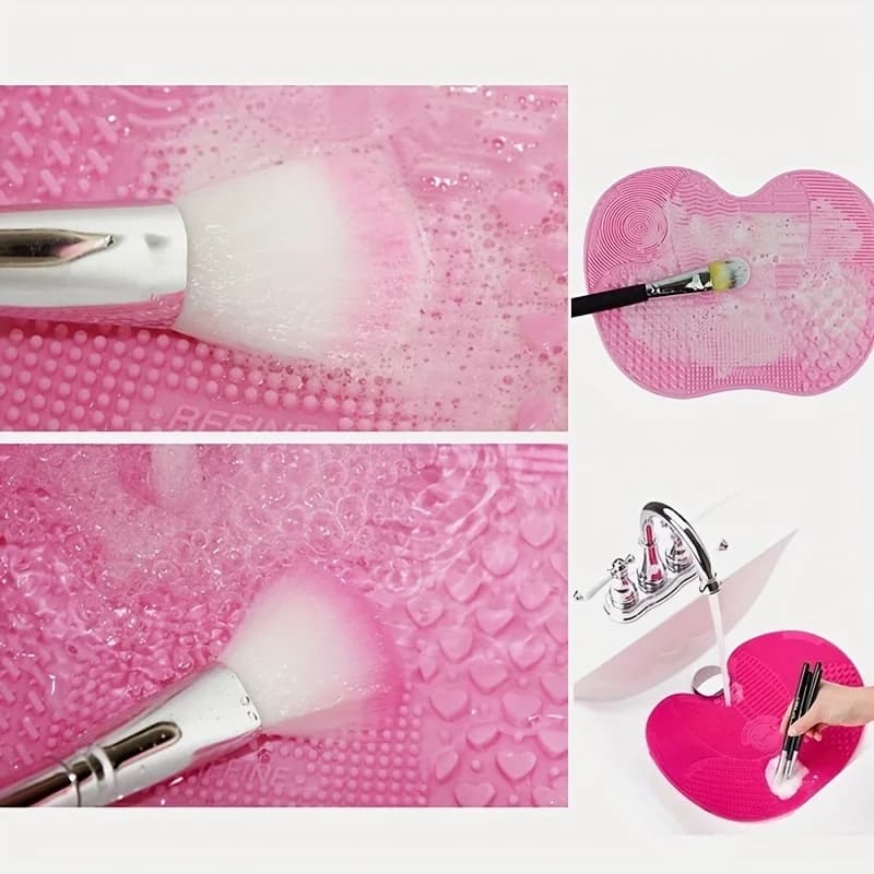 For Effective Cosmetic Tool Cleaning  Silicone Apple-Shaped Makeup Brush Cleaner Pad With Suction Cup 1Pc - 5