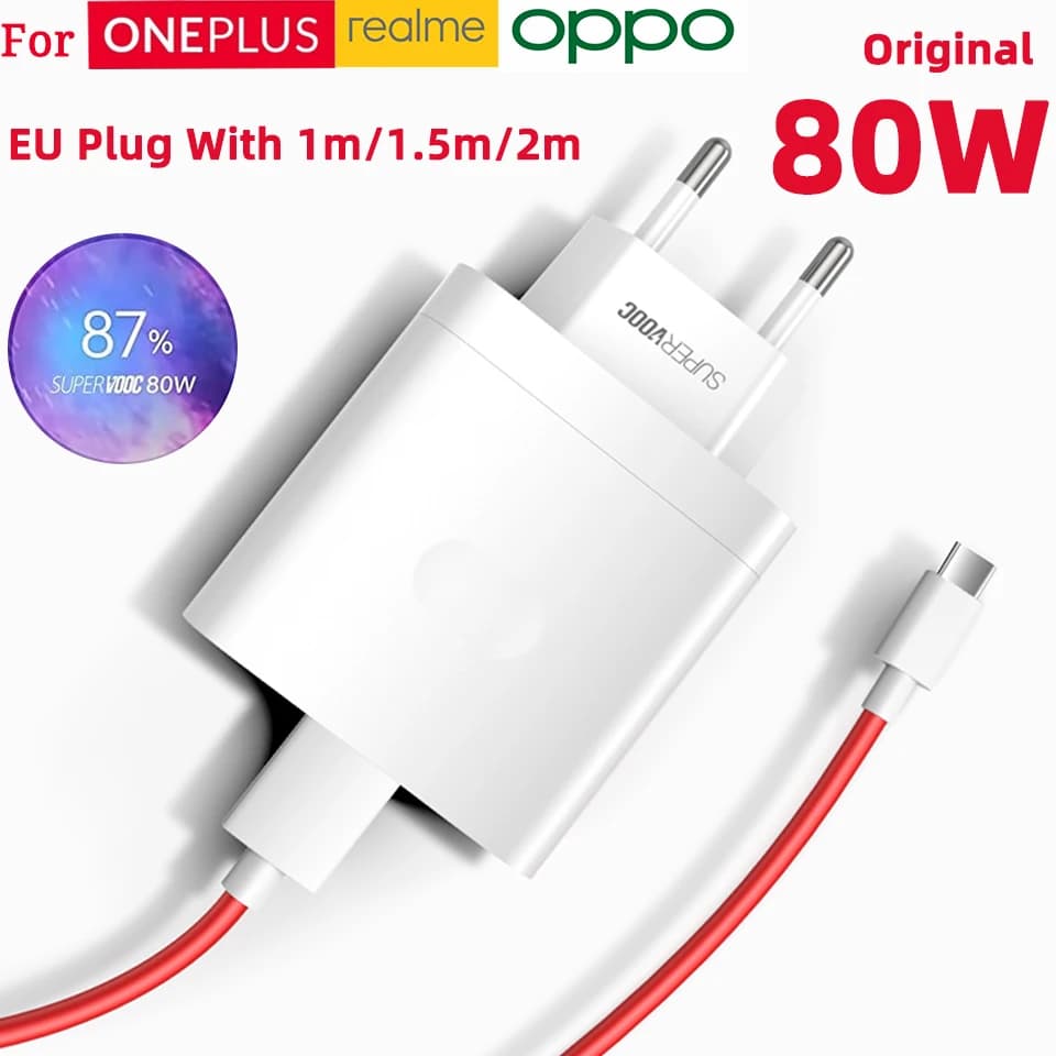 شاحن ون بلس الأصلي 80 واط SuperVOOC محول USB C كابل ون بلس 13S 12 11 10 نورد 5 4 9 لـ OPPO Find X9 رينو 14 برو Realme
