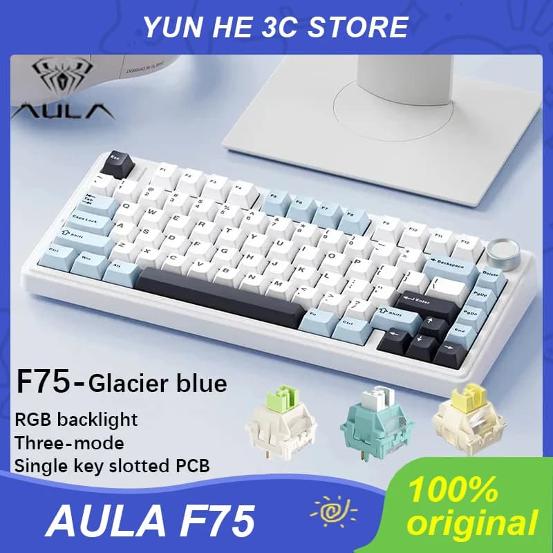 لوحة مفاتيح ميكانيكية AULA F75 سلكية/2.4G لاسلكية/بلوتوث RGB PBT 75% تخطيط OEM حشية مخصصة لألعاب الكمبيوتر