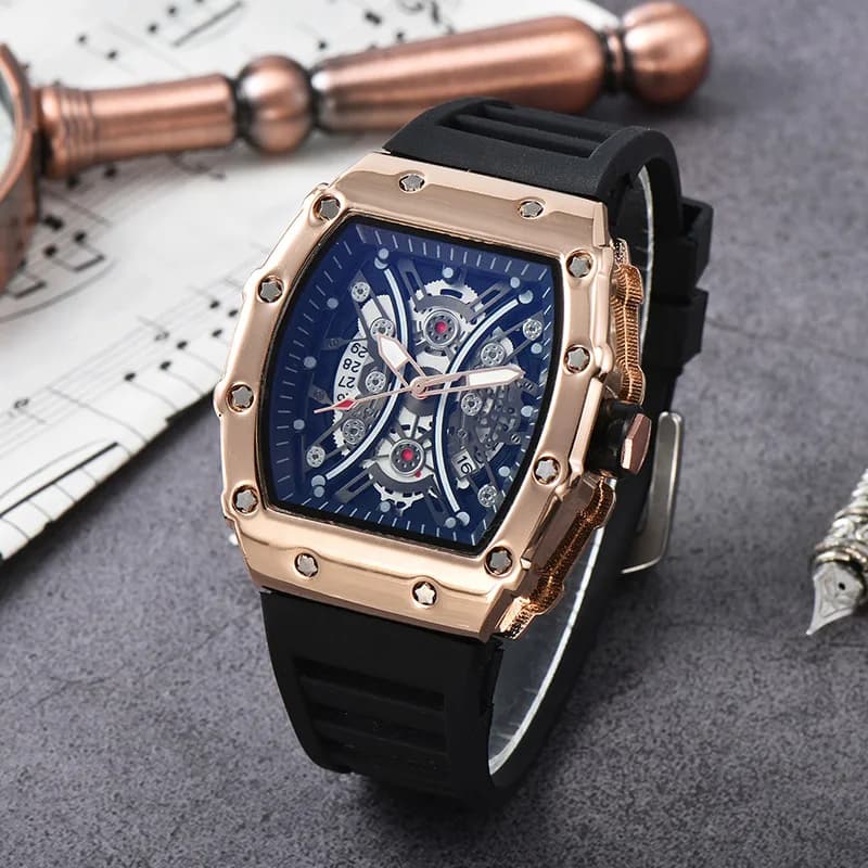 ساعة هيكل عظمي للرجال، حركة أوتوماتيكية، ساعة مضيئة مقاومة للماء، ساعة رياضية بحزام سيليكون، ساعة يد كوارتز - 2