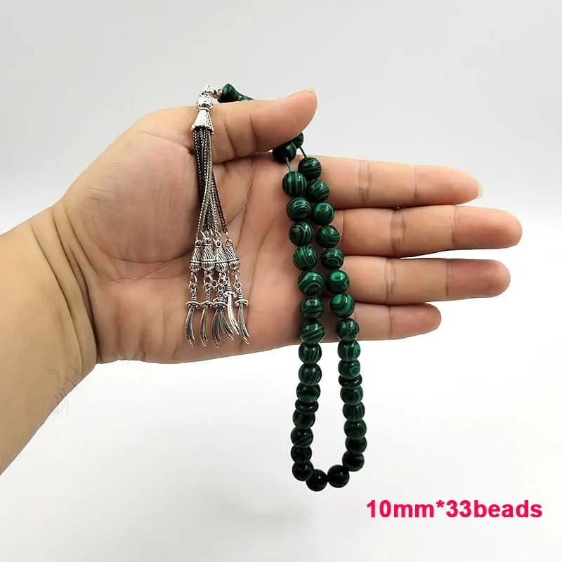 ALIBASHAN Men Green Malachite Muslim Prayer Beads Islamic Misbaha Eid Ramadan Gift Misbaha Bracelet - 6