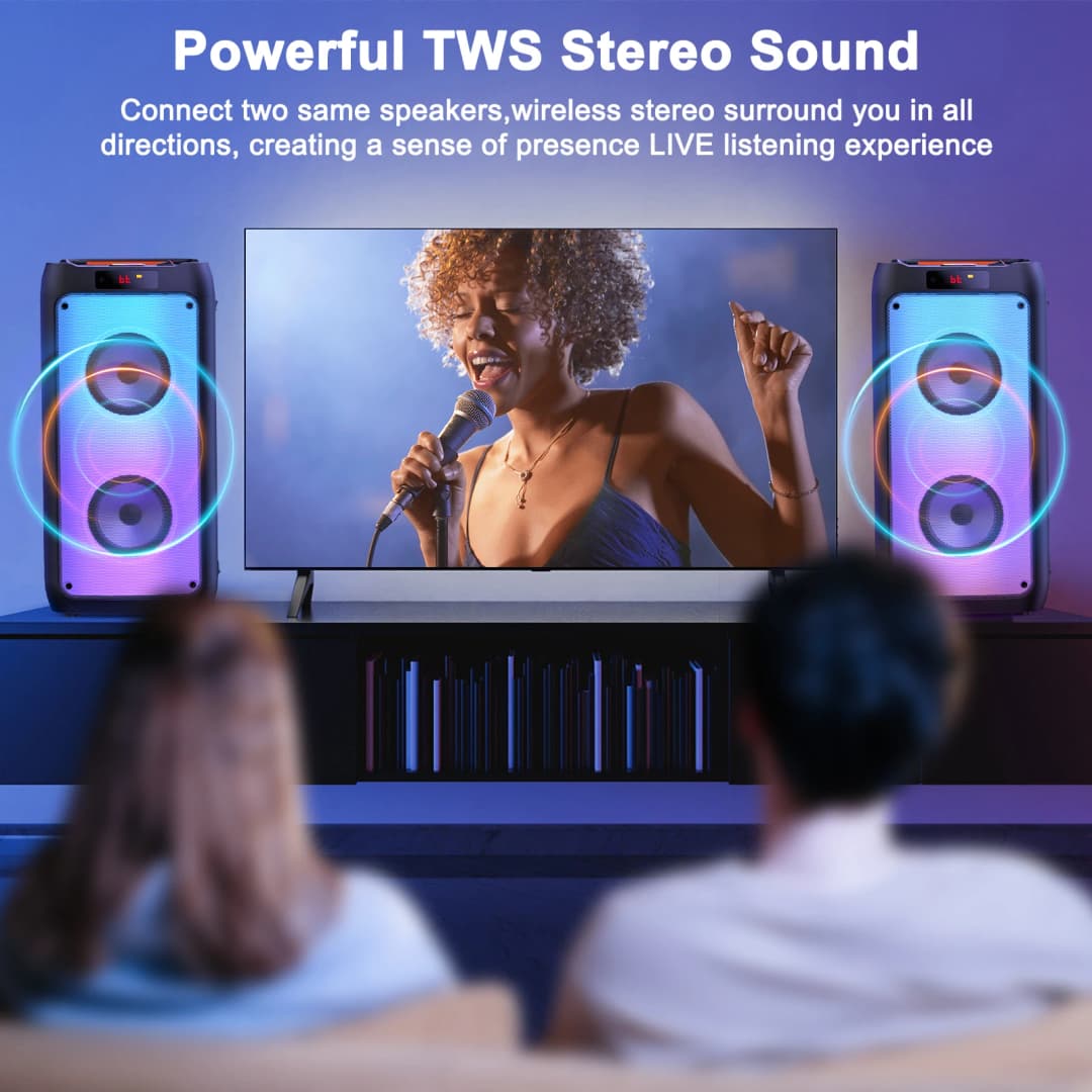 T10-T Wireless Bluetooth Speaker, Karaoke Machine with 2 Microphone, Home Karaoke Party Speaker with Led Light, Stage Subwoofers - 2