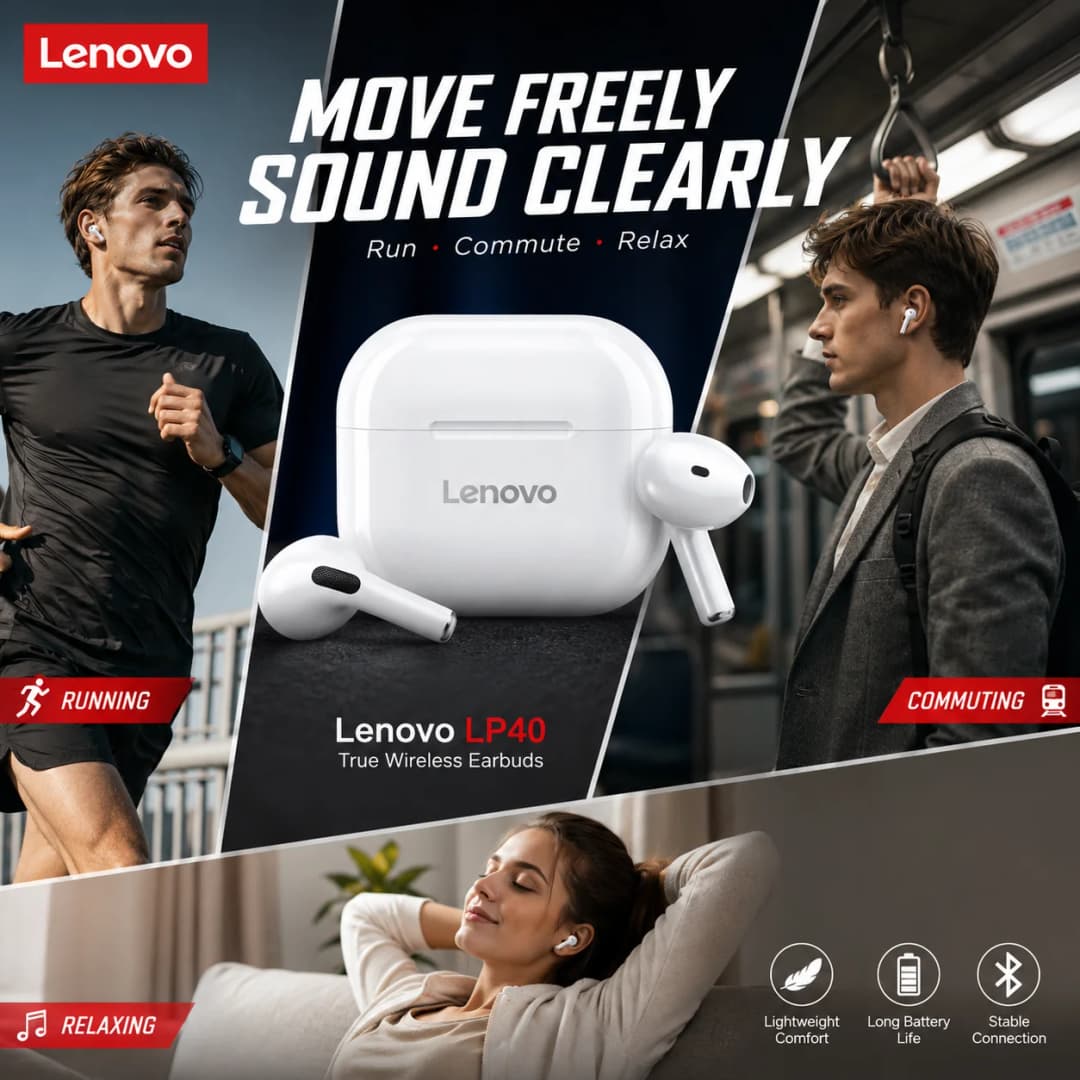 Original Lenovo LP40 Wireless Bluetooth5.4 Headphones TWS Earphones Touch Control Sport Headset Stereo Earbuds For Phone Android - 6
