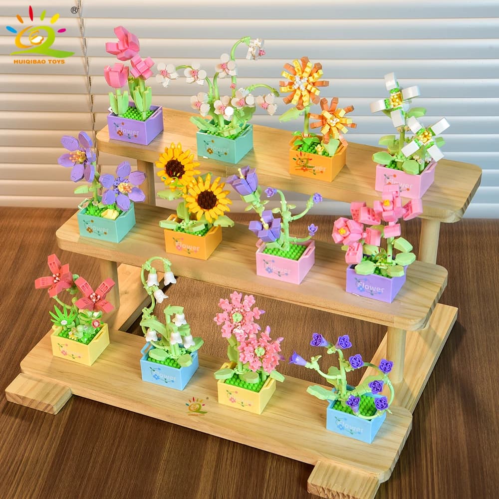 HUIQIBAO MOC Flower Succulent Potted Model Building Block DIY Eternal Bouquet Home Desk Plant Decor Brick Girl Gift Children Toy - 3