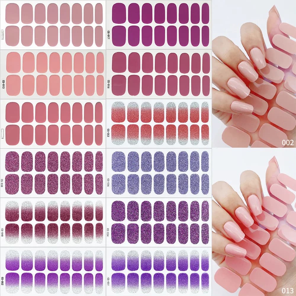 Pink Nude Full Cover Nail Sticker Gradient Color Self-Adhive Simple Full Nail Wraps DIY Thermal Effect Nail Art Making Manicur - 4