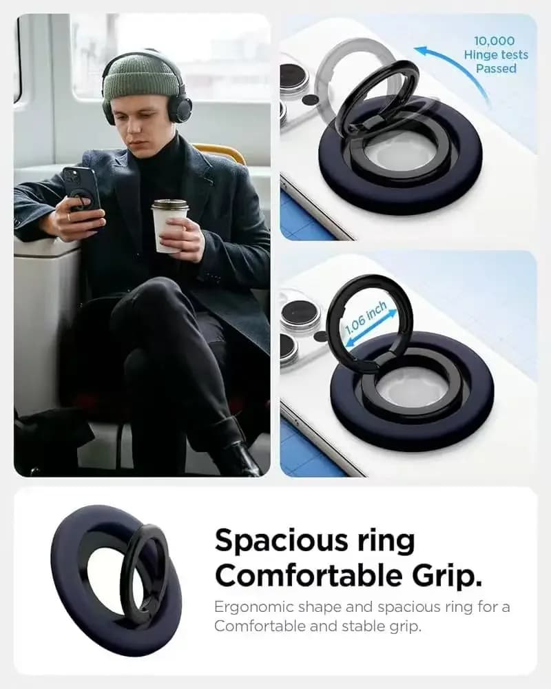 Spigen 360°Rotating Finger Ring Holder Grip Magnetic Stand For iphone 16 15 14 13 12 Pro Max Phone Car For Magsafe Bracket - 3
