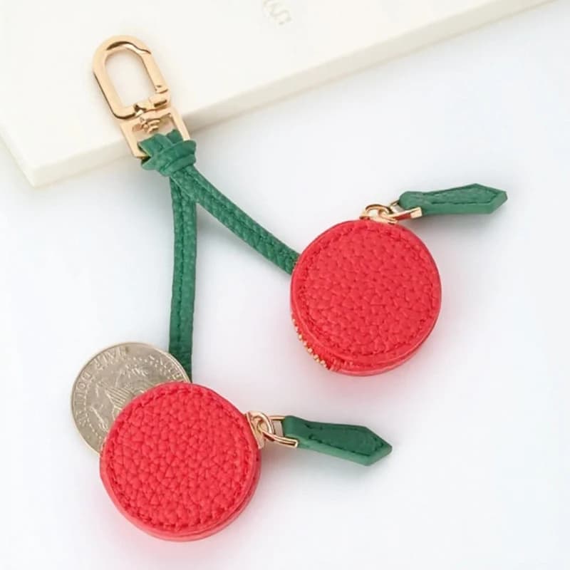 Cherry Blueberry Design Fruit Charm Coin Purse Microfiber Leather Cute Key Chain Mini Pouch Wallet Gift For Airtag Girl Women - 5