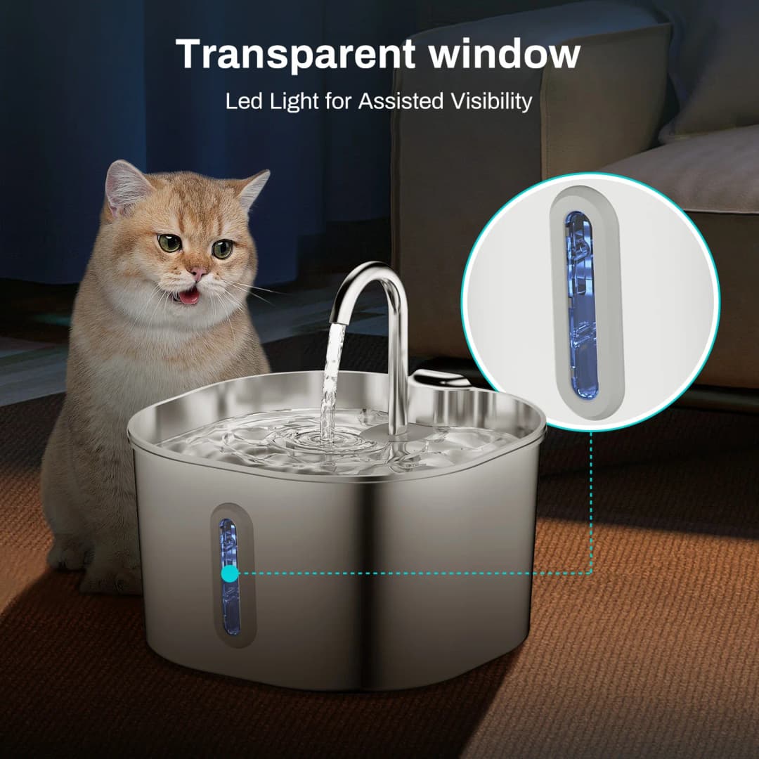ZYFeeder 2.2L Automatic Cat Water Fountain Square Stainless Steel Pet Water Feeder Dog Water Fountain with window（No 5V 1A Plug） - 5