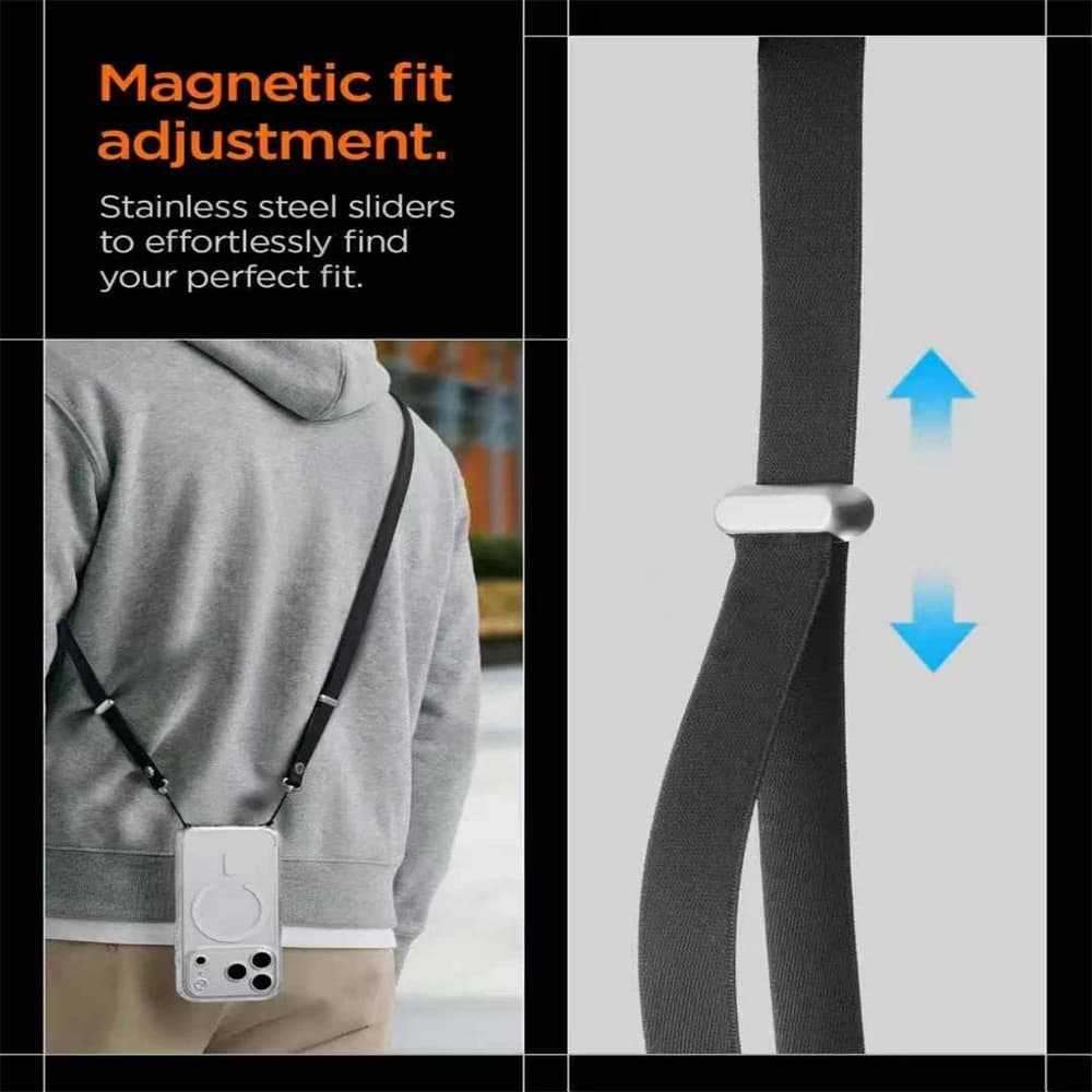 Spigen Adjustable Phone Lanyard Crossbody Neck Strap For Phone Keys Magnetic Length Adjustment Hybrid Nylon Suede Universal Fit - 2